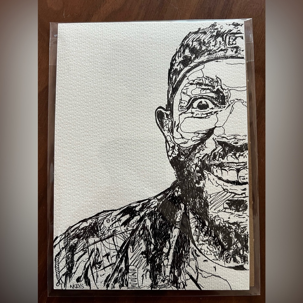 Kendrick Lamar Pen & Ink Original Fan Art Portrait 5x7in